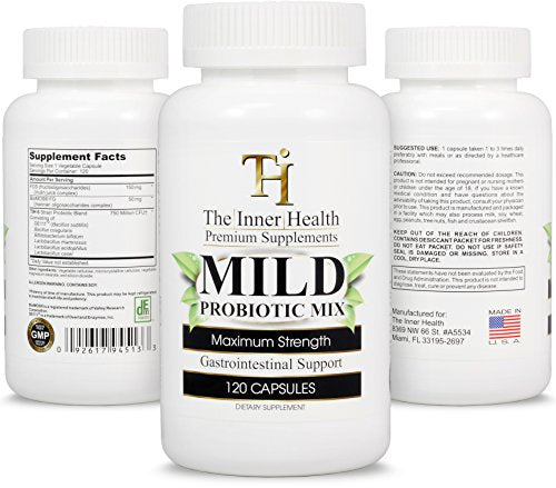 The Inner Health Mild Prebiotics and Probiotics for Women & Men-120 Probiotic Capsules - Bacillus subtilis Lactobacillus rhamnosus Bifidobacterium bifidum & More