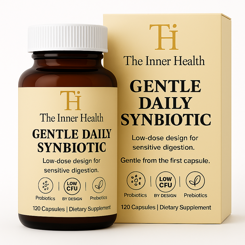 Gentle Synbiotic - Low CFU Probiotic and Prebiotic Formula - Sensitive Gut - FOS + XOS - DE111 B. subtilis, B. coagulans & L. rhamnosus - Gut Support for Women & Men - 120 Capsules