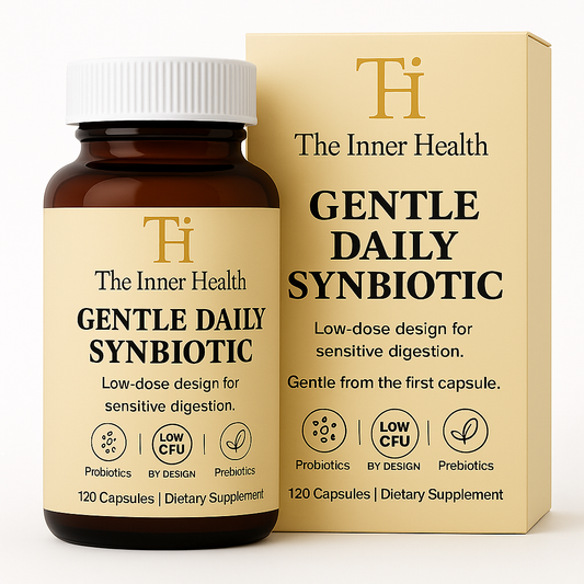Gentle Synbiotic - Low CFU Probiotic and Prebiotic Formula - Sensitive Gut - FOS + XOS - DE111 B. subtilis, B. coagulans & L. rhamnosus - Gut Support for Women & Men - 120 Capsules